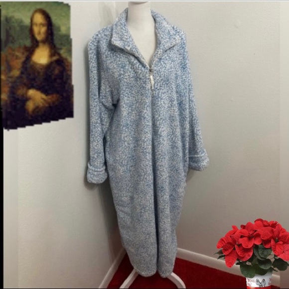 Oscar de la Renta Other - EC Oscar de la Renta Speckled Blue & White Zip-up Duster Size L/XL